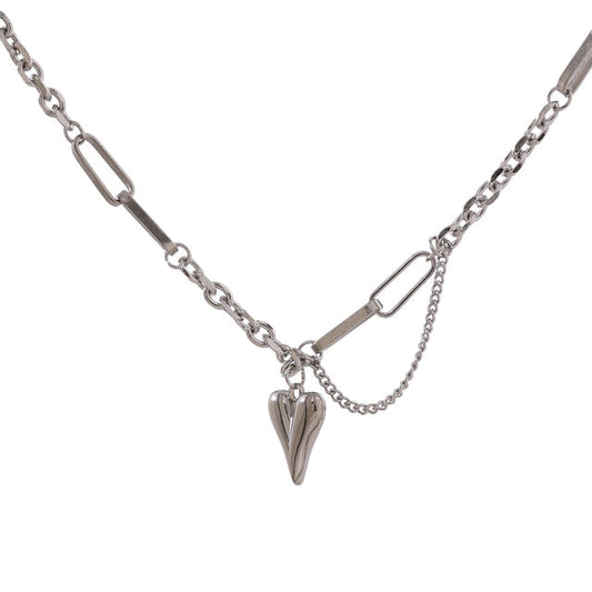 Silver Heart Drop Chain Necklace