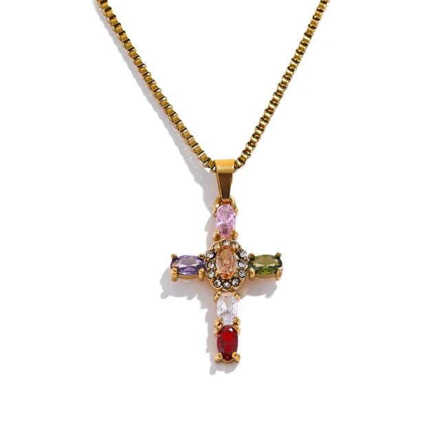 Gold Multi Cross Pendant Necklace