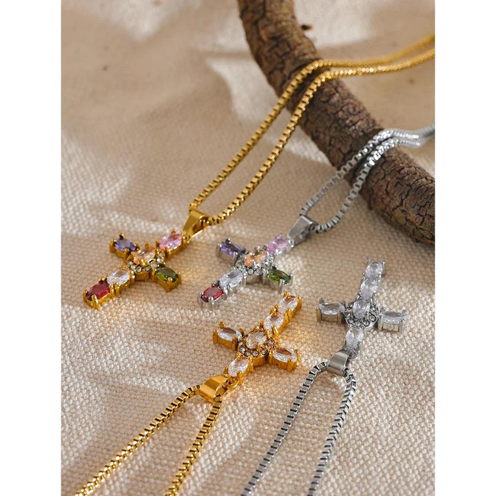 Gold Multi Cross Pendant Necklace