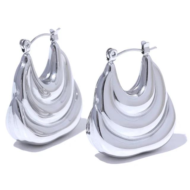 Silver Geometric Chunky Hoop Earrings