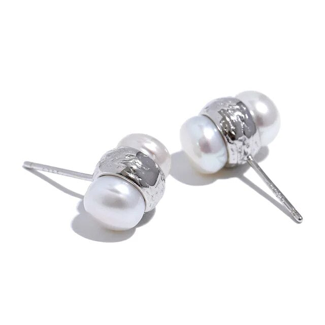 Sterling Silver Wrapped Pearl Stud Earrings