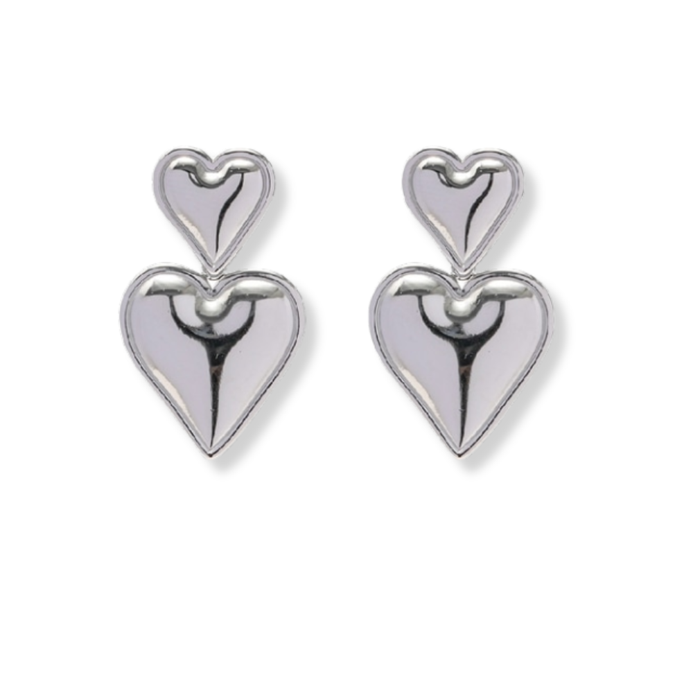 Silver Heart Shaped Stud Earrings
