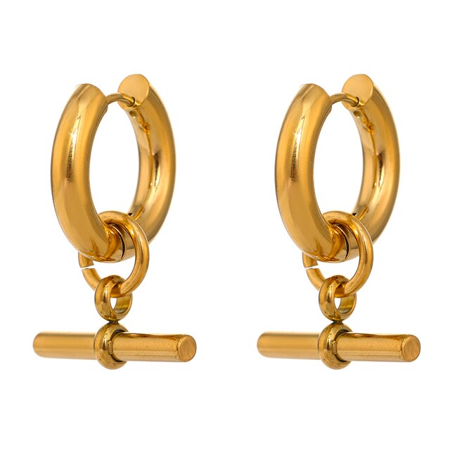 Gold T-bar Hoop Earrings