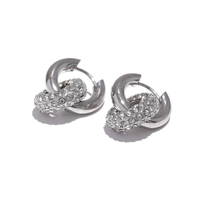 Silver Double CZ Huggie Hoop Earrings