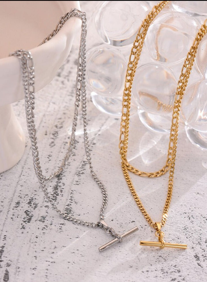 Silver Layered T Bar Chain Necklace