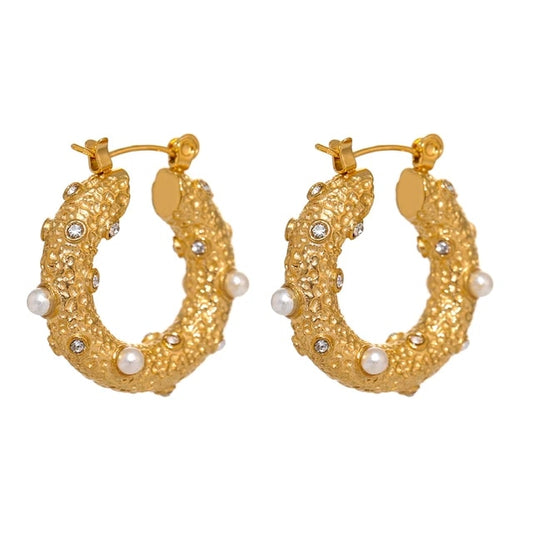 Gold Jeweled Hoop Earrings