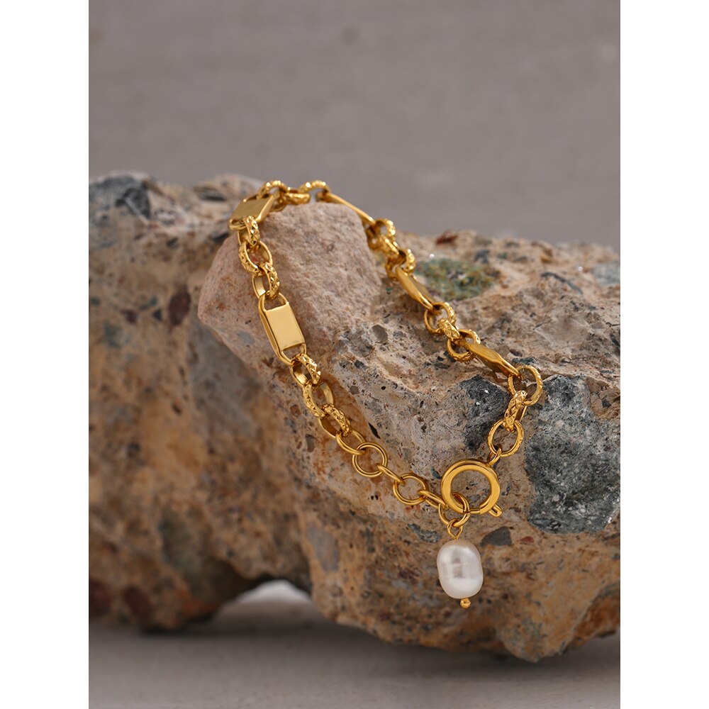 Gold Pearl Chain Bracelet