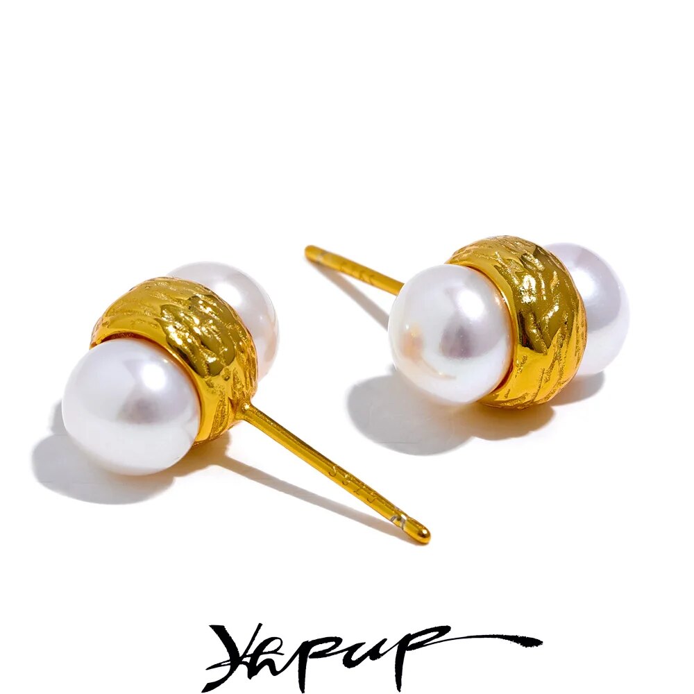 Sterling Silver Wrapped Pearl Stud Earrings in Gold