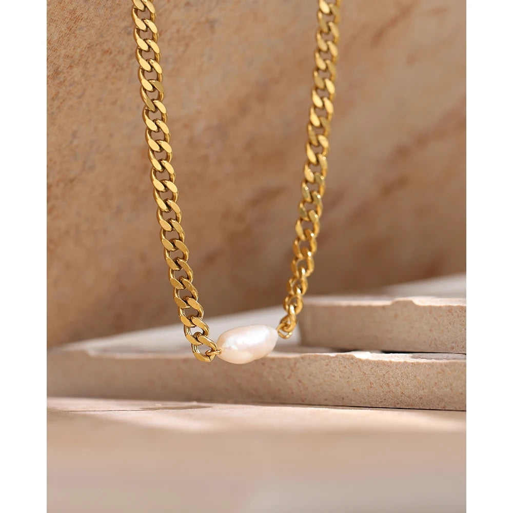Gold Freshwater Pearl Choker Necklace